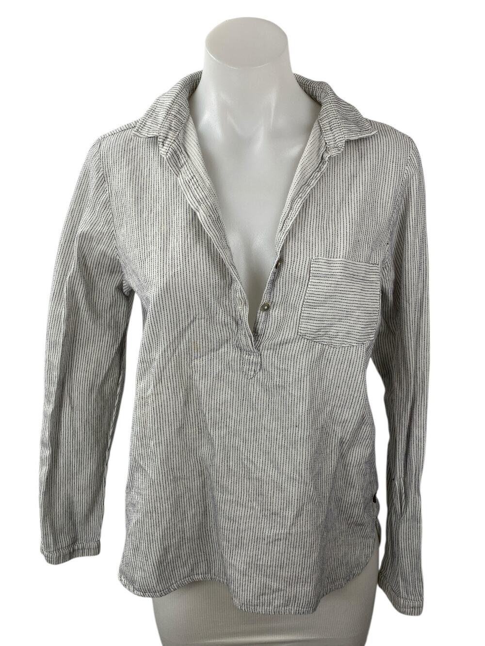 Friday's Project Striped Collar Long Sleeve Half Button Shirt Tunic Blouse Top S